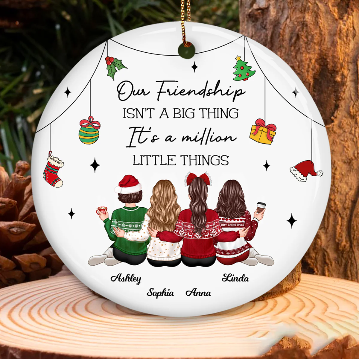 Friendship Million Little Things Personalized Circle Ceramic Ornament, Christmas Gift for Best Friends - Image 3