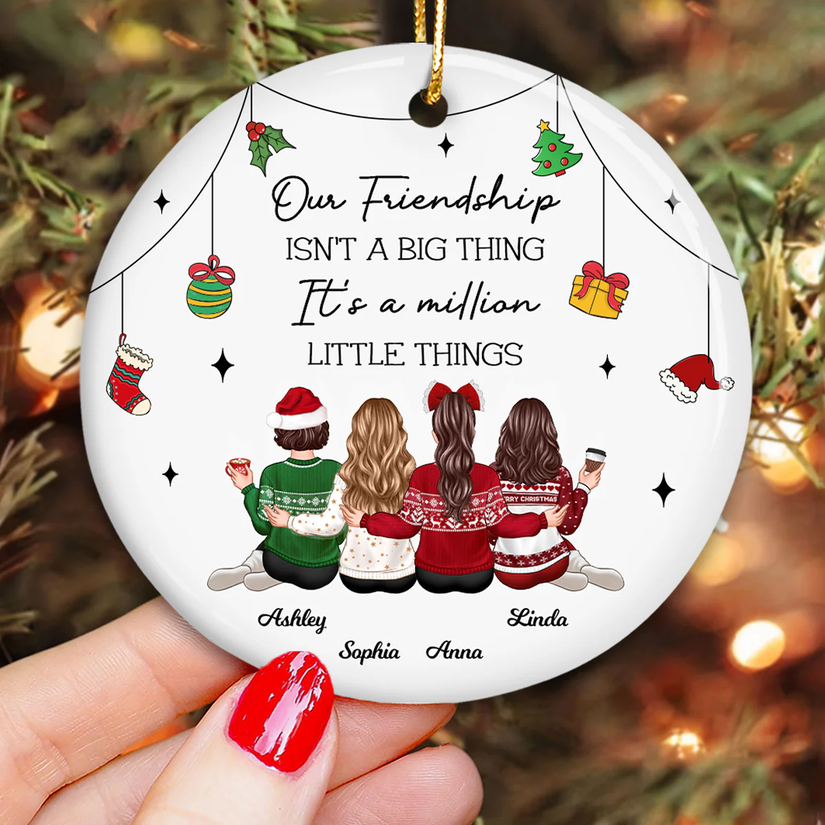 Friendship Million Little Things Personalized Circle Ceramic Ornament, Christmas Gift for Best Friends - Image 4