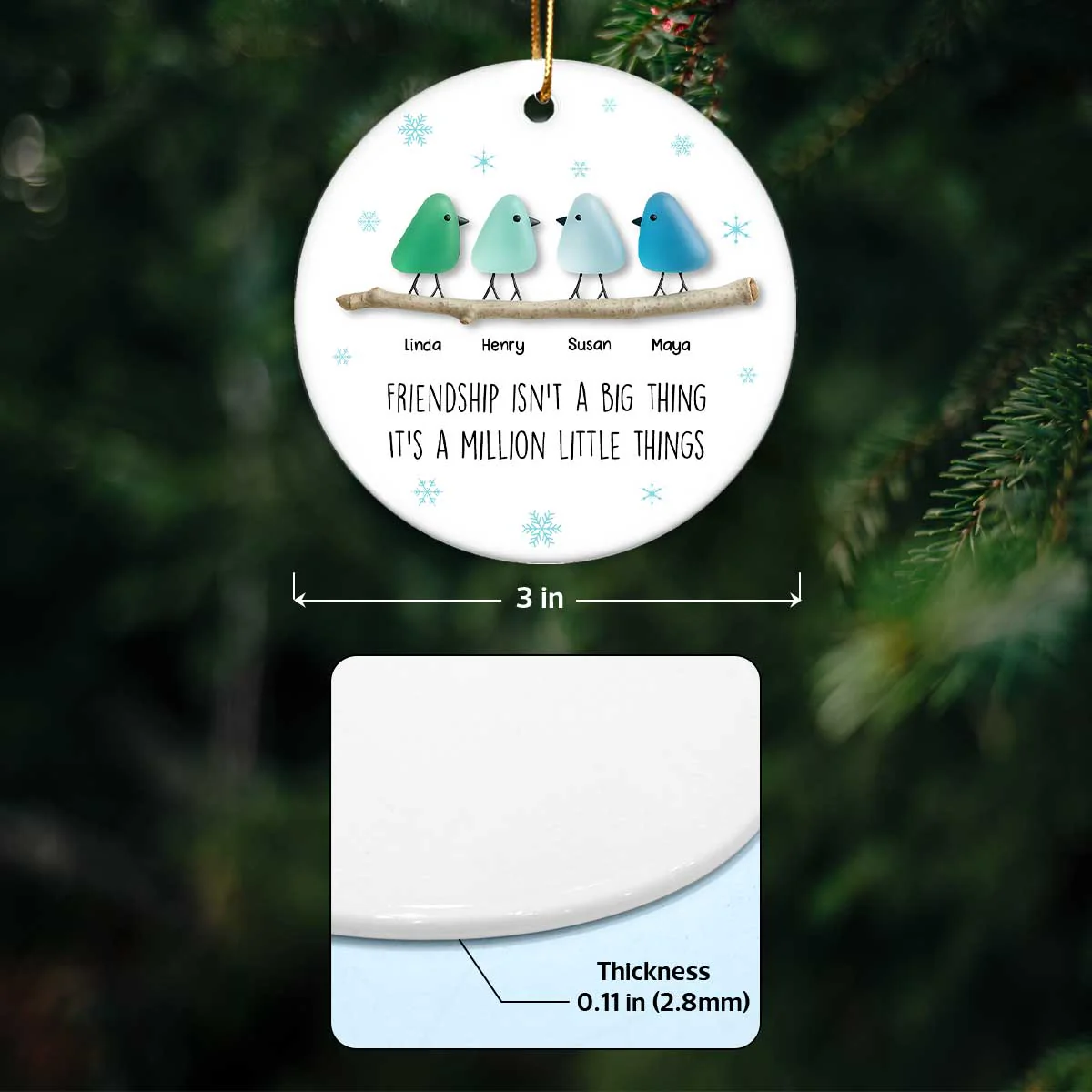 Friendship Sea Glass Pattern Birds - Personalized Ceramic Ornament - Unique Christmas Gift for Best Friends - Image 8