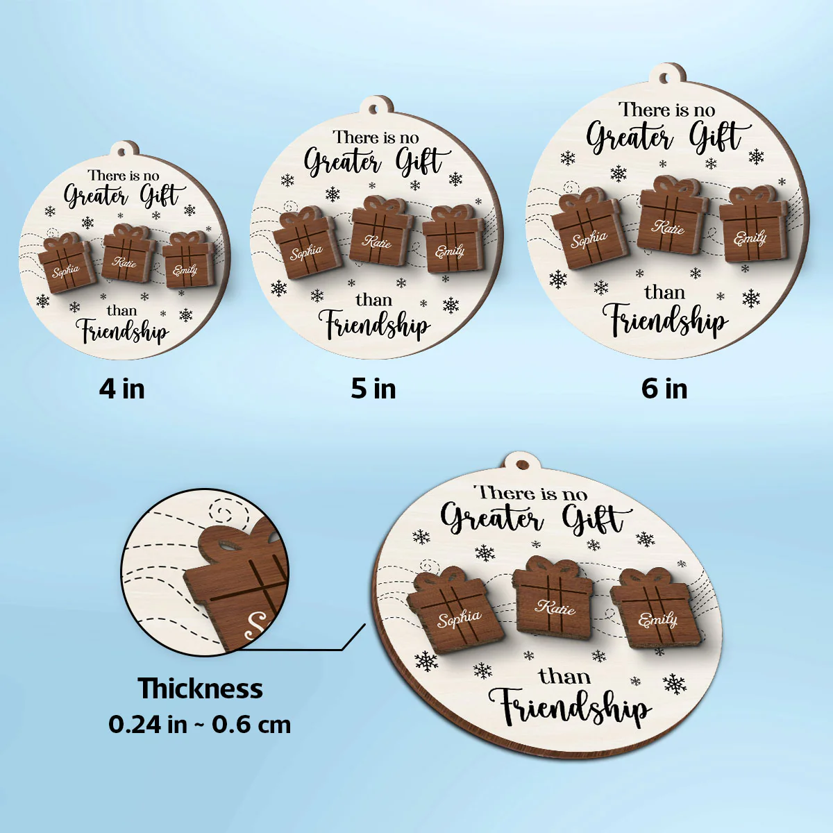 Friendship Siblings Family There Is No Greater Gift Personalized 2-Layer Wooden Ornament - Image 8
