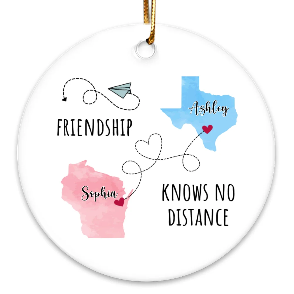 Friendship Sisters Family Love Knows No Distance Personalized Circle Ceramic Ornament, Long Distance State To State Togetherness Gift - Image 11