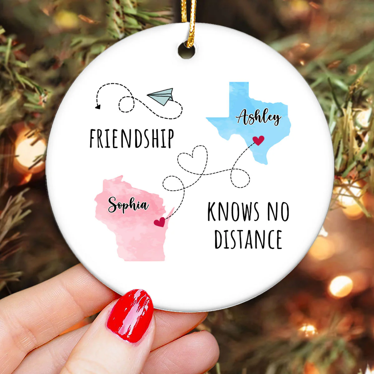 Friendship Sisters Family Love Knows No Distance Personalized Circle Ceramic Ornament, Long Distance State To State Togetherness Gift - Image 3