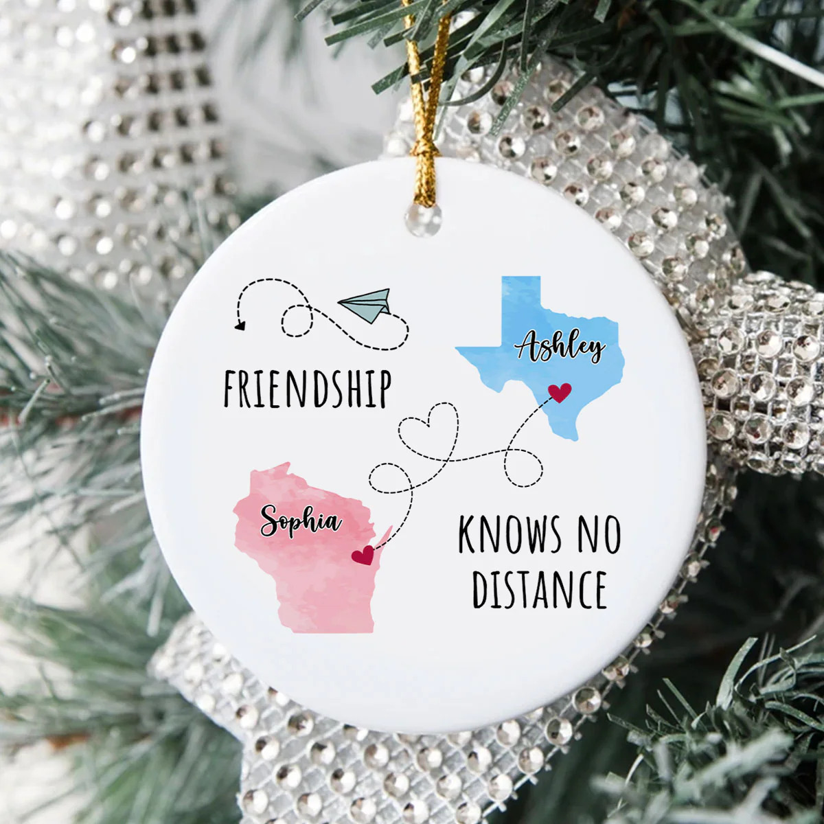 Friendship Sisters Family Love Knows No Distance Personalized Circle Ceramic Ornament, Long Distance State To State Togetherness Gift - Image 6
