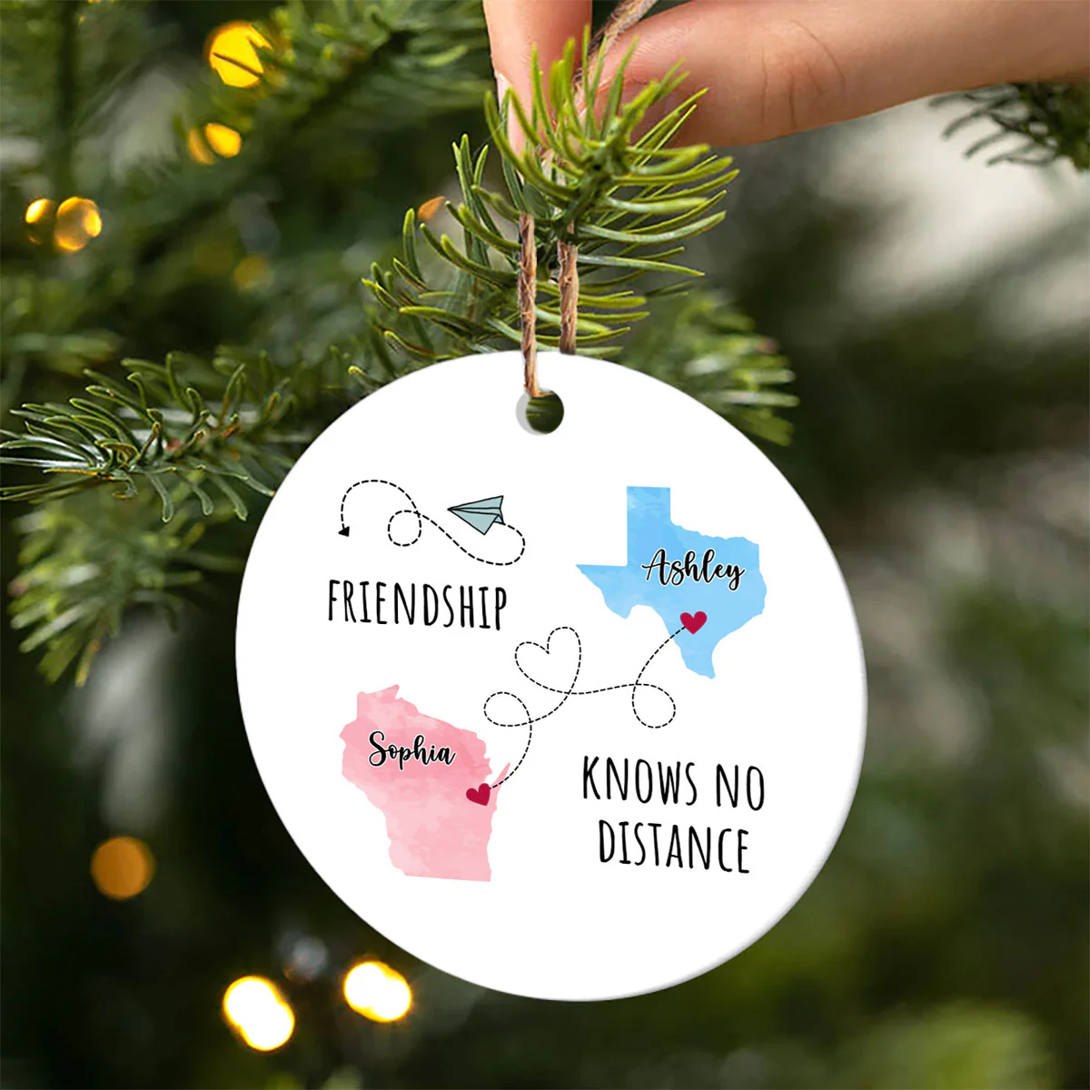 Friendship Sisters Family Love Knows No Distance Personalized Circle Ceramic Ornament, Long Distance State To State Togetherness Gift - Image 7