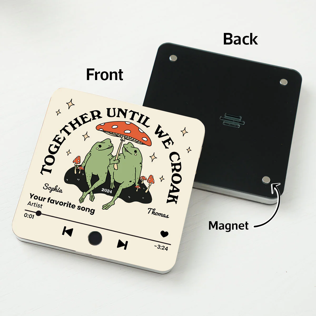 Frog Couple Together Until We Croak Vintage Anniversary Gift Personalized Music Fridge Magnet - Image 4