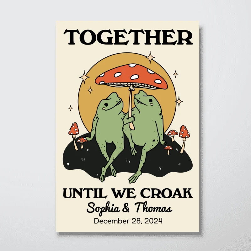 Frog Couple Together Until We Croak Vintage Anniversary Gift Personalized Poster - Image 10