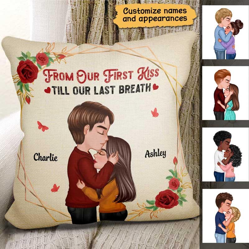 From First Kiss Till Last Breath Kissing Couple Personalized Pillow - Image 2