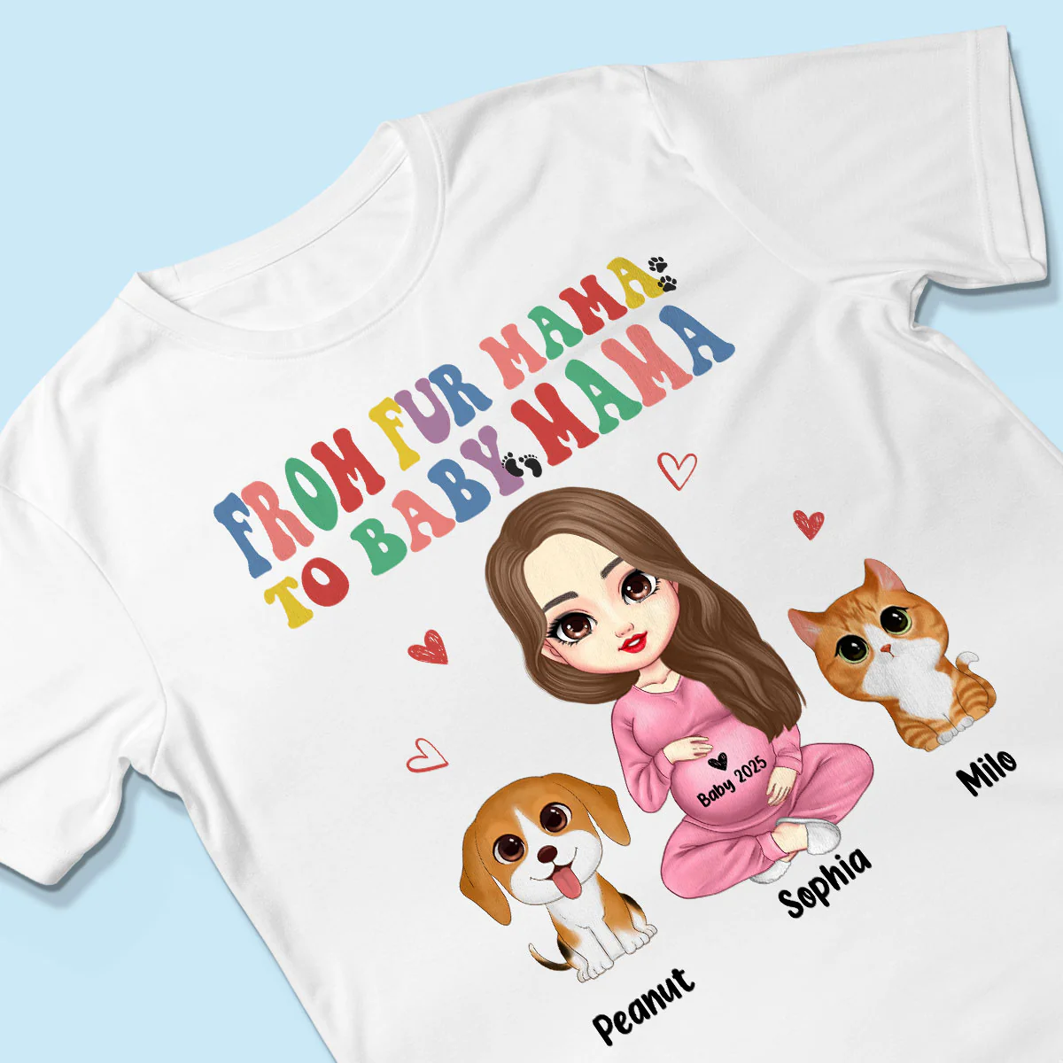 From Fur Mama To Baby Mama Personalized Shirt, Dog Mom Cat Mom, Custom Pregnancy Reveal Shirt, Gift For Expecting Moms - Image 5