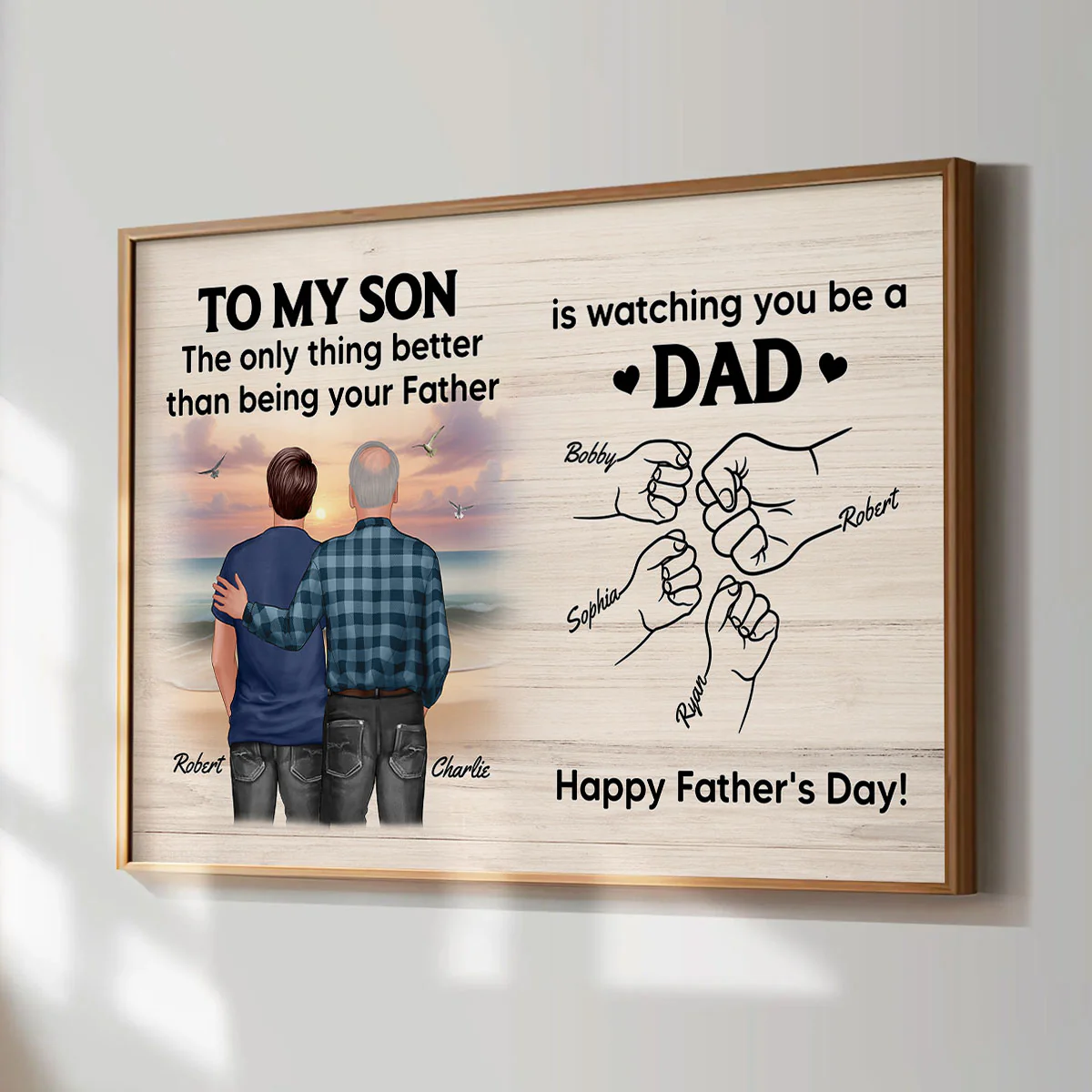From Mom Dad To Son Watching You Be A Dad Beach Landscape Personalized Poster, Gift For Son - Image 2