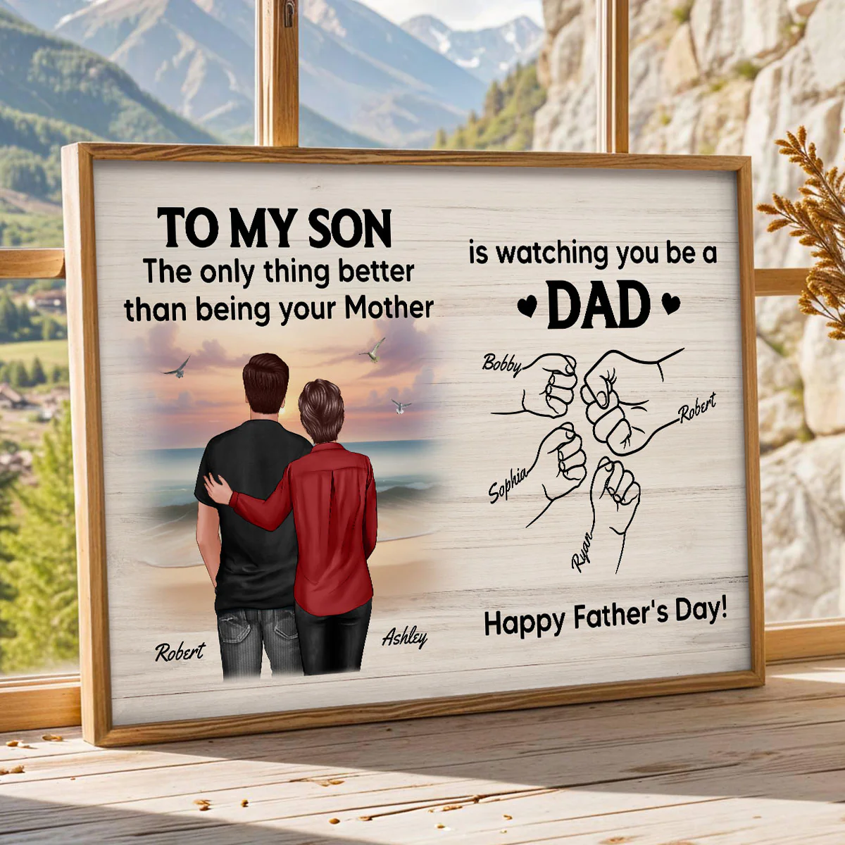 From Mom Dad To Son Watching You Be A Dad Beach Landscape Personalized Poster, Gift For Son - Image 4