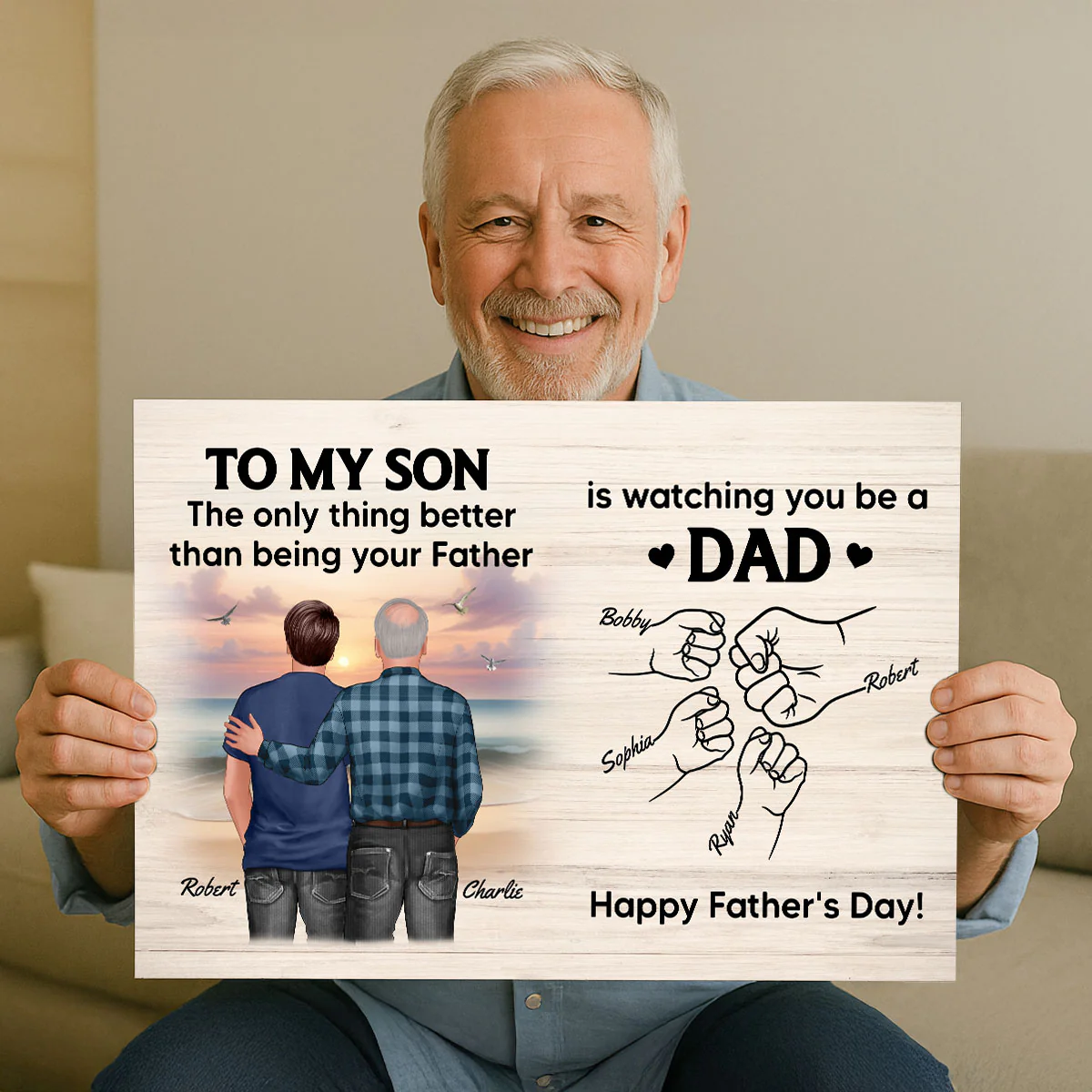 From Mom Dad To Son Watching You Be A Dad Beach Landscape Personalized Poster, Gift For Son - Image 9
