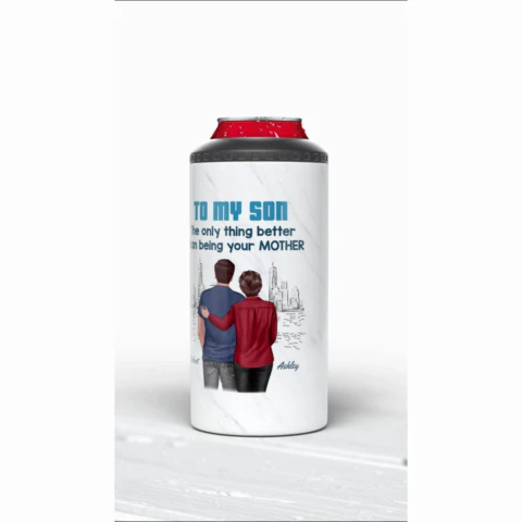 From Mom Dad To Son Watching You Be A Dad Blue Tone Personalized 4-in-1 Can Cooler, Gift For Son - Image 2