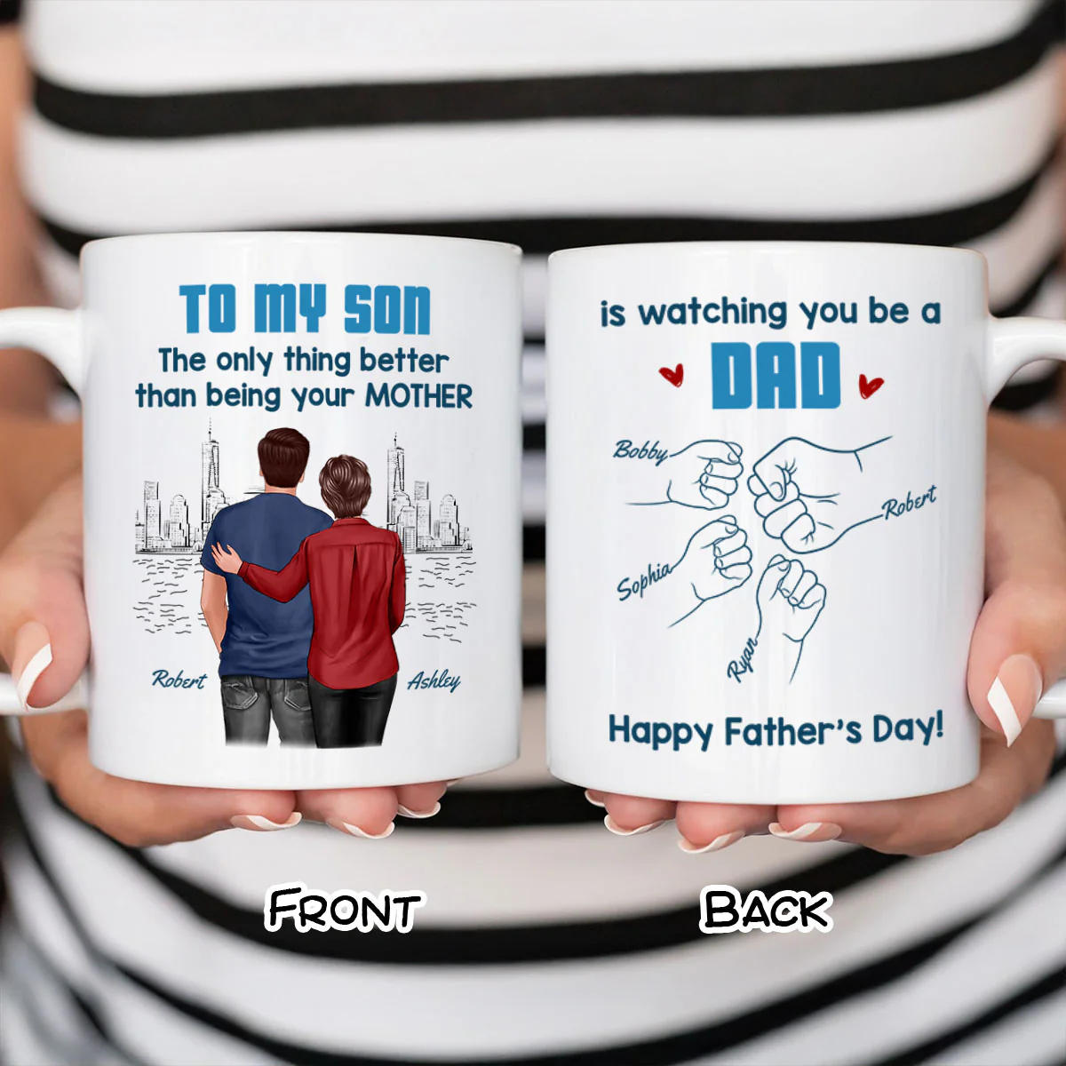 From Mom Dad To Son Watching You Be A Dad Blue Tone - Personalized Mug - Gift For Son