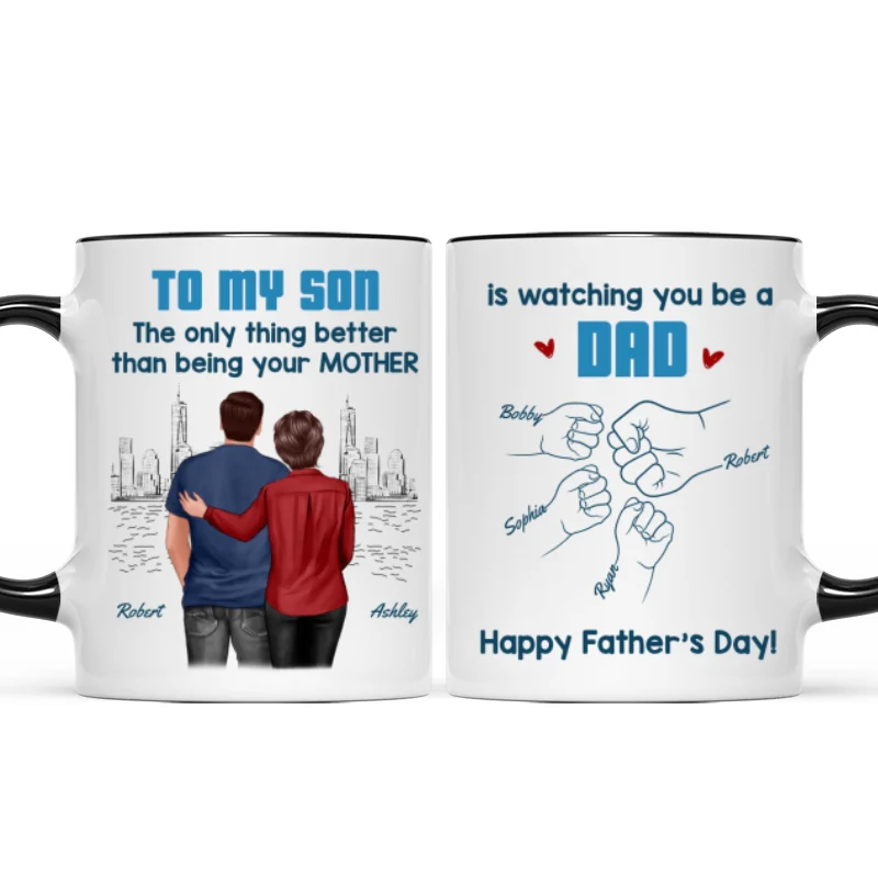 From Mom Dad To Son Watching You Be A Dad Blue Tone - Personalized Mug - Gift For Son - Image 11