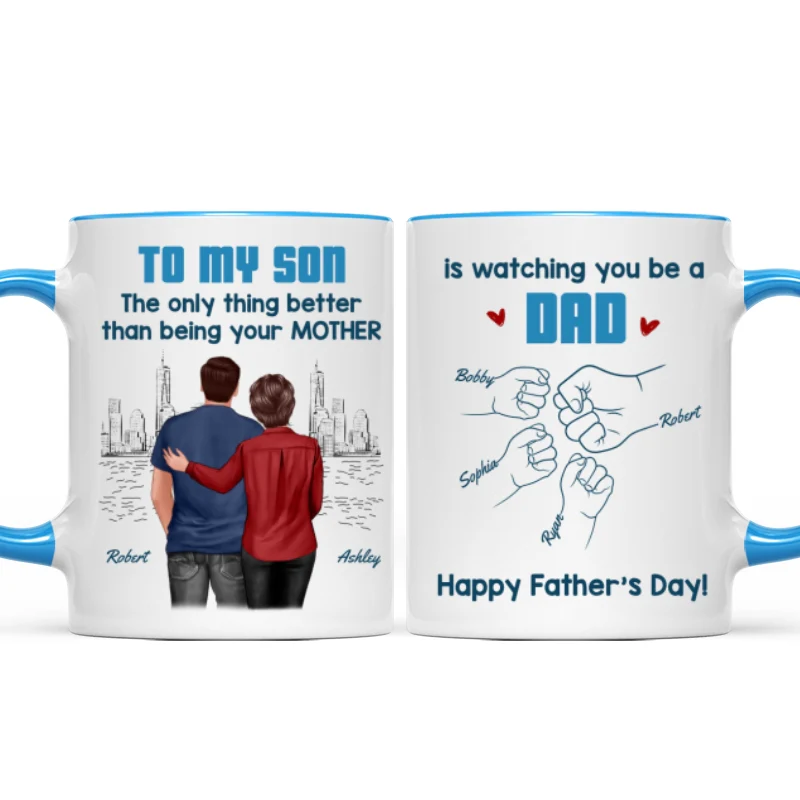 From Mom Dad To Son Watching You Be A Dad Blue Tone - Personalized Mug - Gift For Son - Image 13