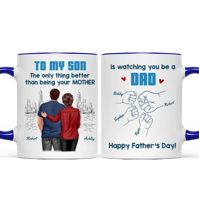 From Mom Dad To Son Watching You Be A Dad Blue Tone - Personalized Mug - Gift For Son - Image 14