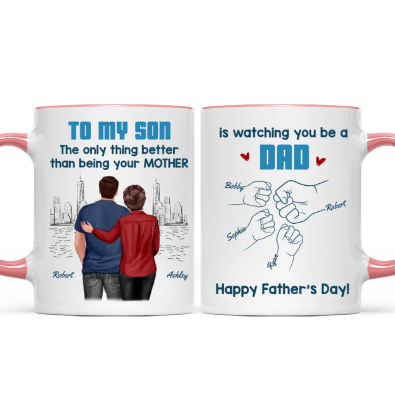 From Mom Dad To Son Watching You Be A Dad Blue Tone - Personalized Mug - Gift For Son - Image 15