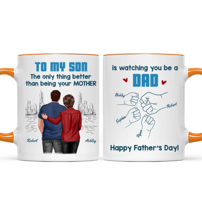From Mom Dad To Son Watching You Be A Dad Blue Tone - Personalized Mug - Gift For Son - Image 16