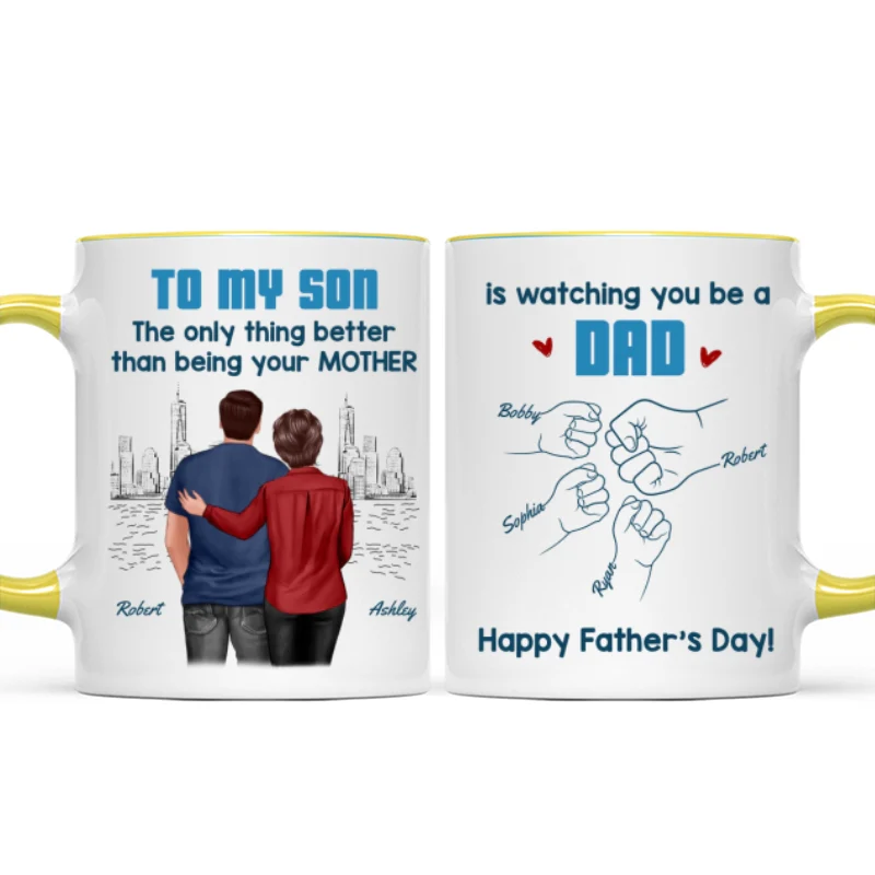 From Mom Dad To Son Watching You Be A Dad Blue Tone - Personalized Mug - Gift For Son - Image 17