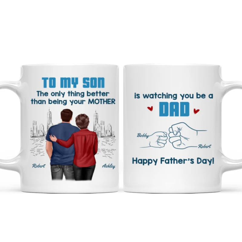From Mom Dad To Son Watching You Be A Dad Blue Tone - Personalized Mug - Gift For Son - Image 18