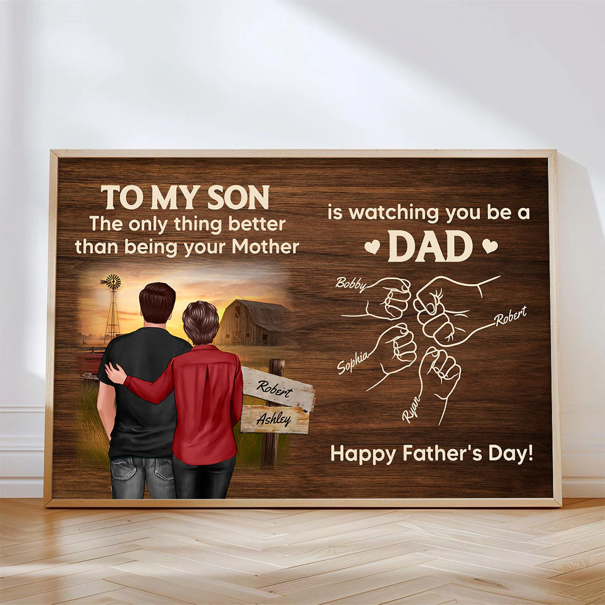 From Mom Dad To Son Watching You Be A Dad Farmhouse Fist Bump Personalized Poster, Gift For Son - Image 10