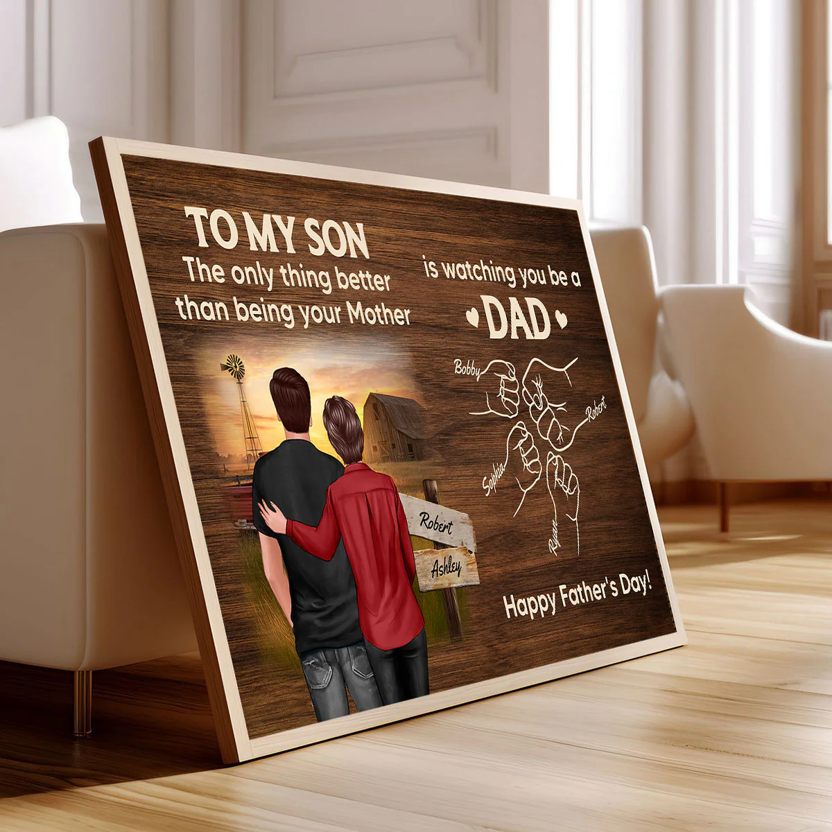 From Mom Dad To Son Watching You Be A Dad Farmhouse Fist Bump Personalized Poster, Gift For Son - Image 11