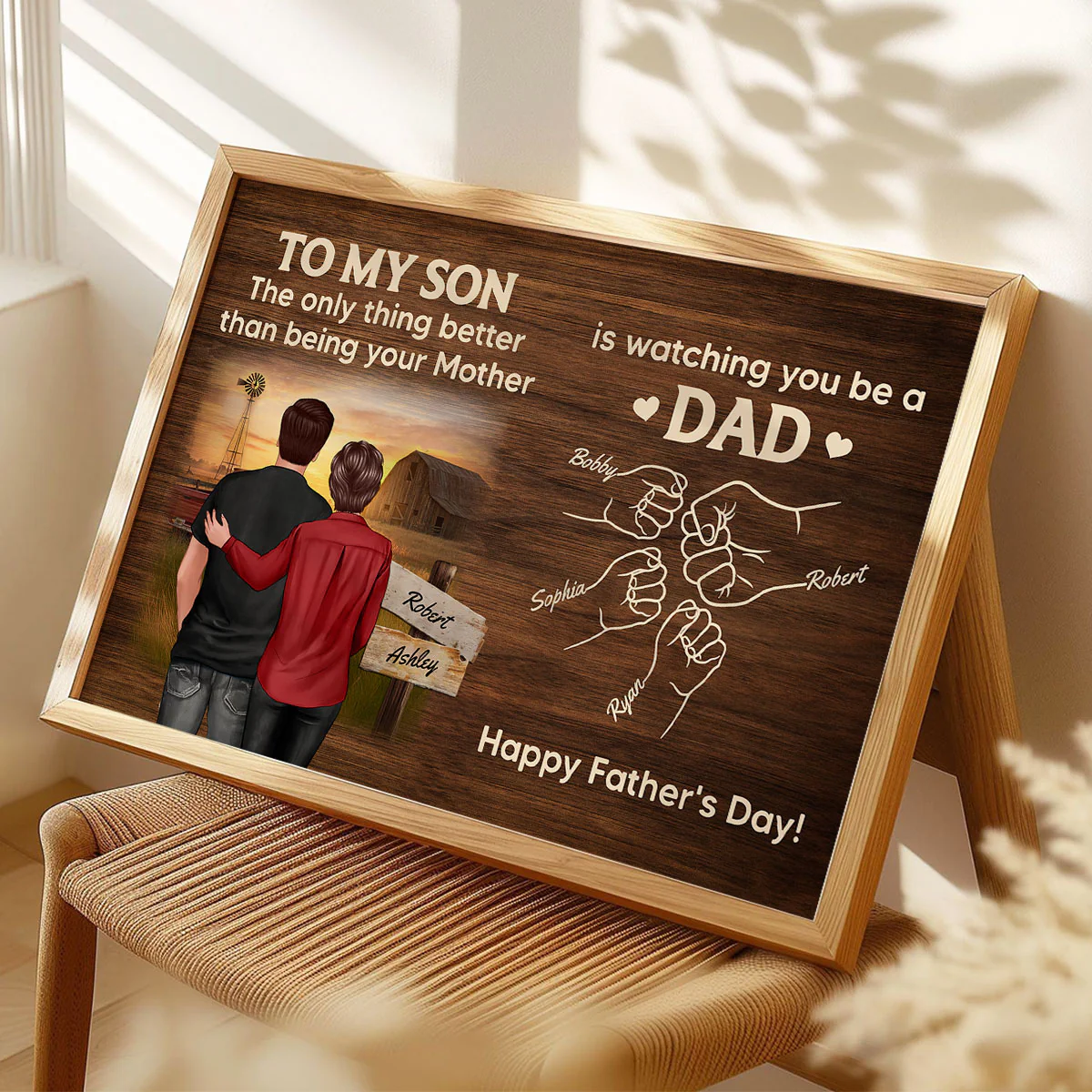 From Mom Dad To Son Watching You Be A Dad Farmhouse Fist Bump Personalized Poster, Gift For Son - Image 12