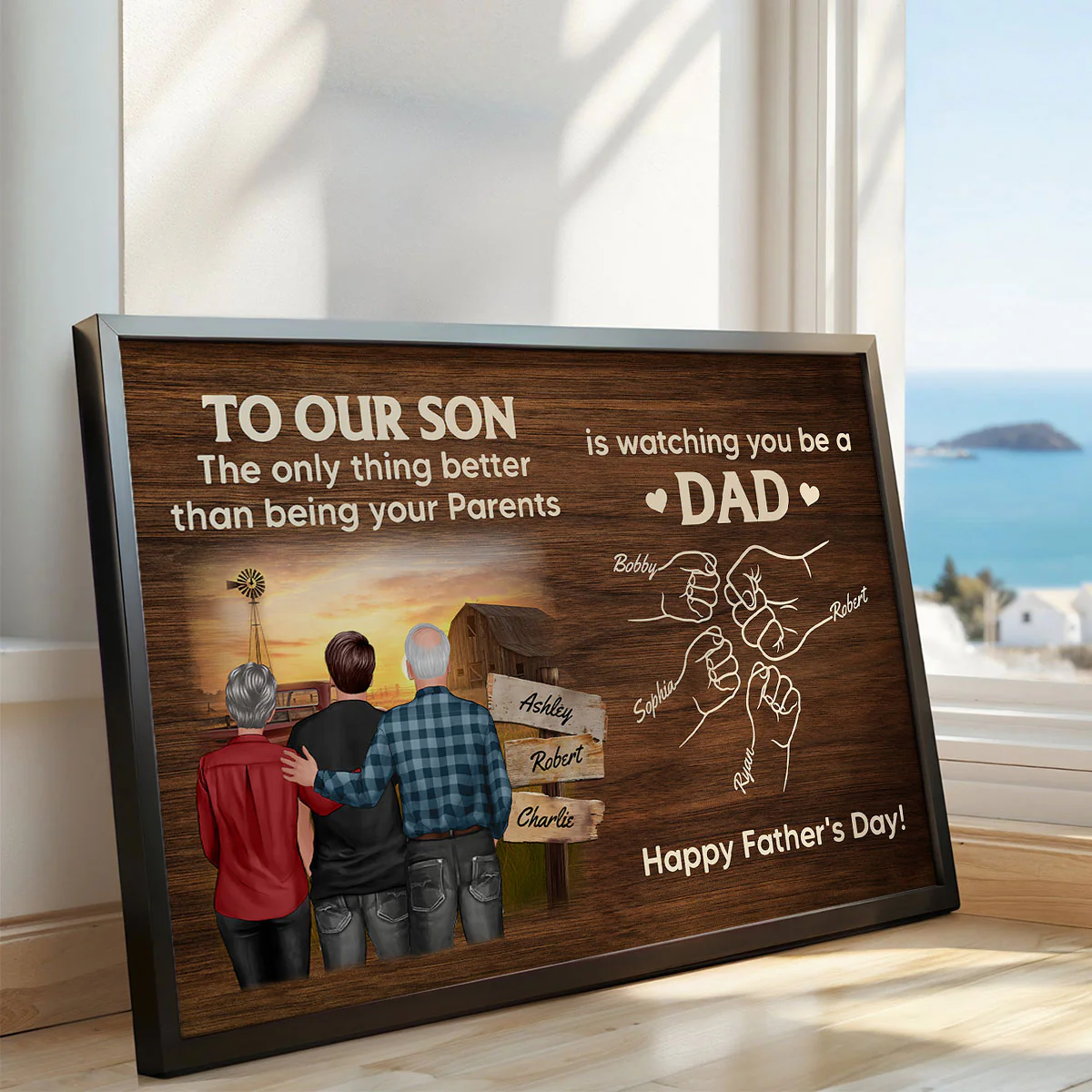 From Mom Dad To Son Watching You Be A Dad Farmhouse Fist Bump Personalized Poster, Gift For Son - Image 13