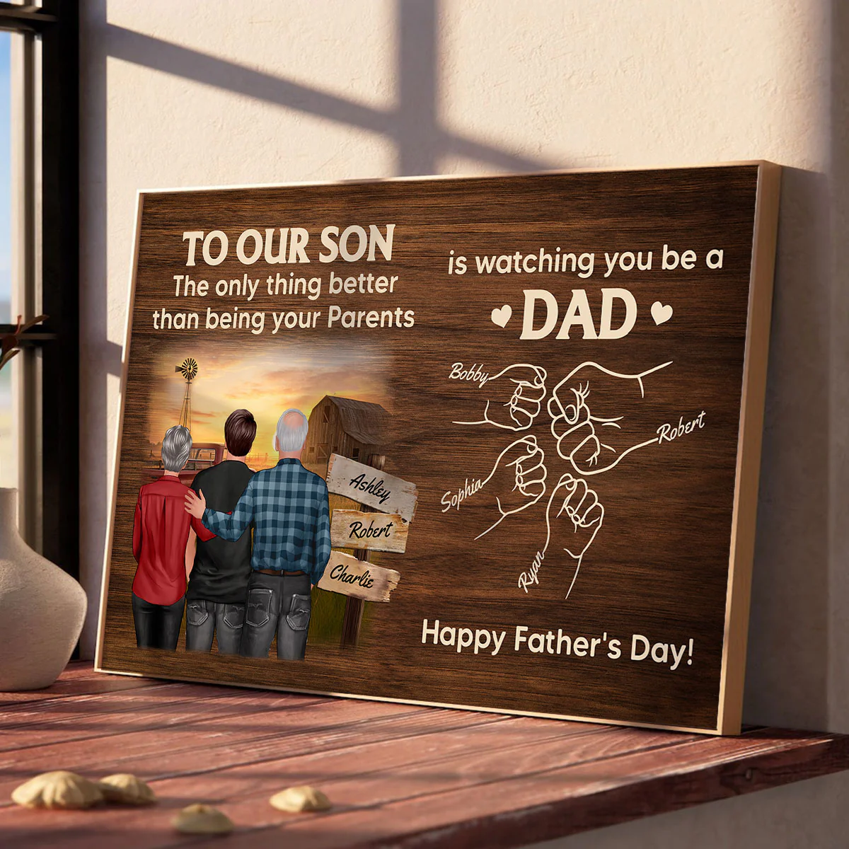 From Mom Dad To Son Watching You Be A Dad Farmhouse Fist Bump Personalized Poster, Gift For Son - Image 14
