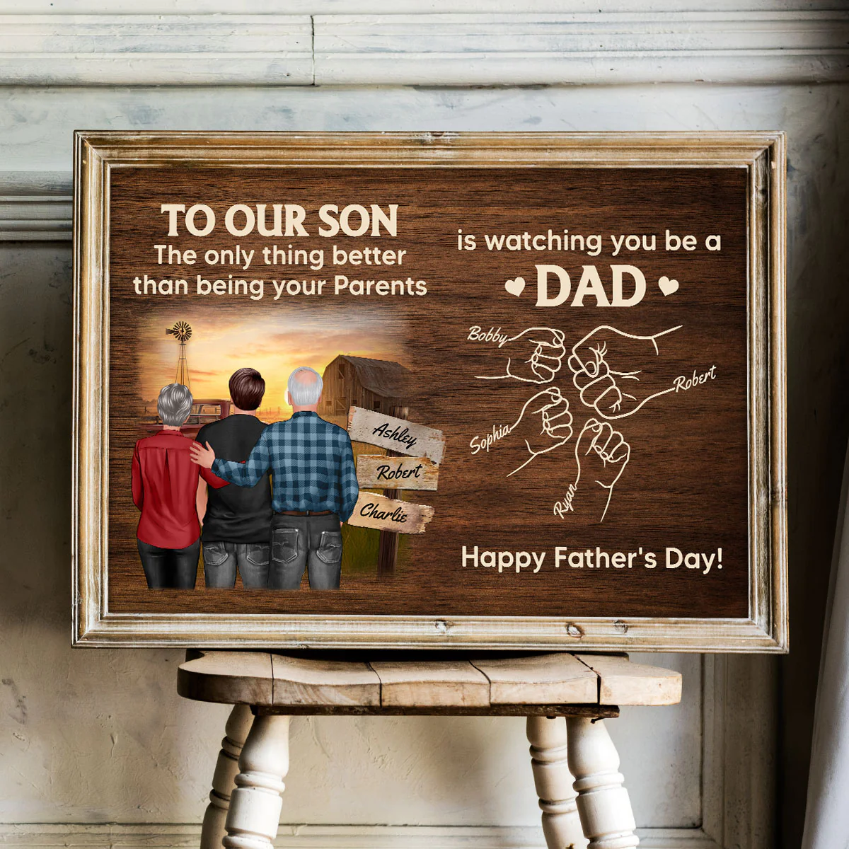 From Mom Dad To Son Watching You Be A Dad Farmhouse Fist Bump Personalized Poster, Gift For Son - Image 5
