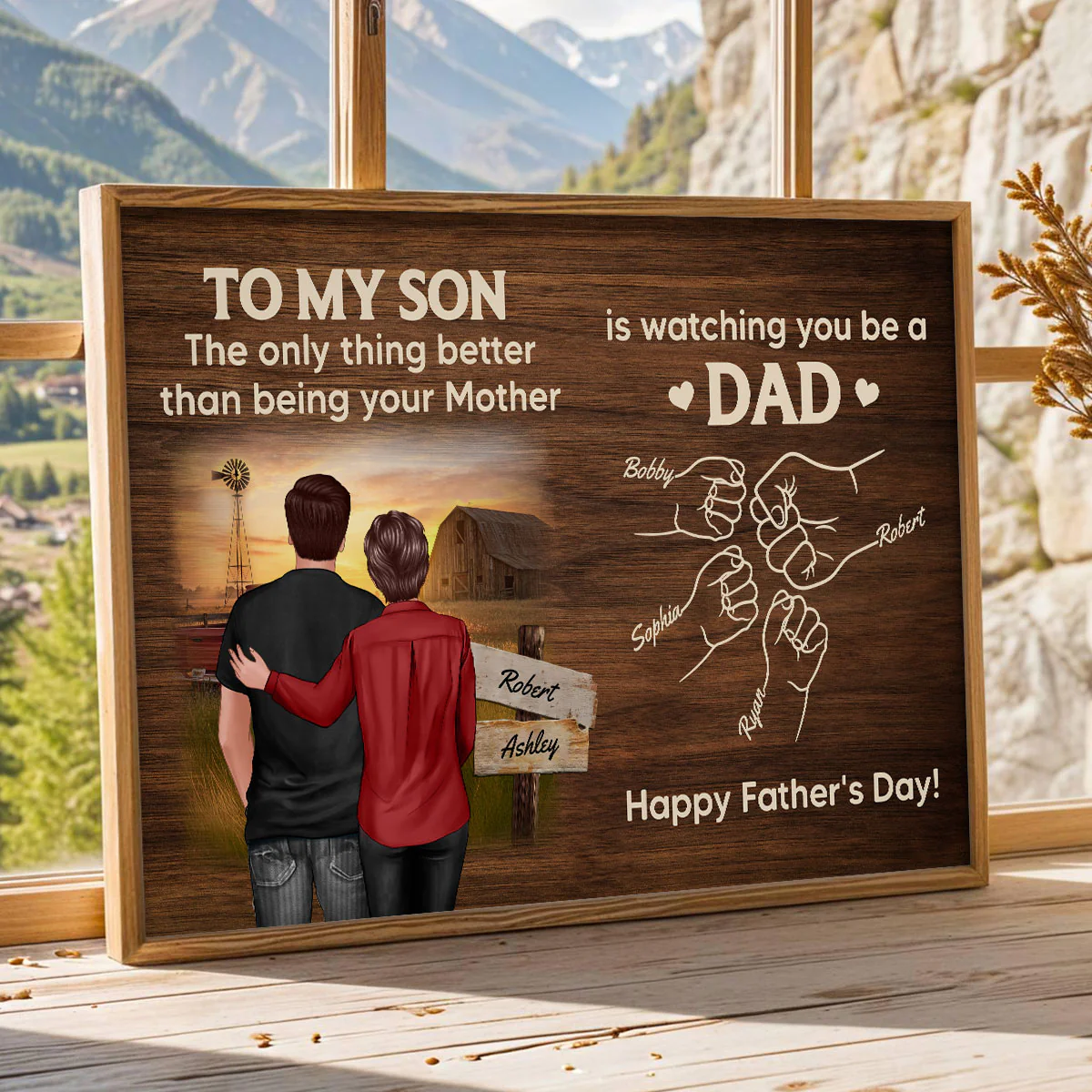 From Mom Dad To Son Watching You Be A Dad Farmhouse Fist Bump Personalized Poster, Gift For Son - Image 6
