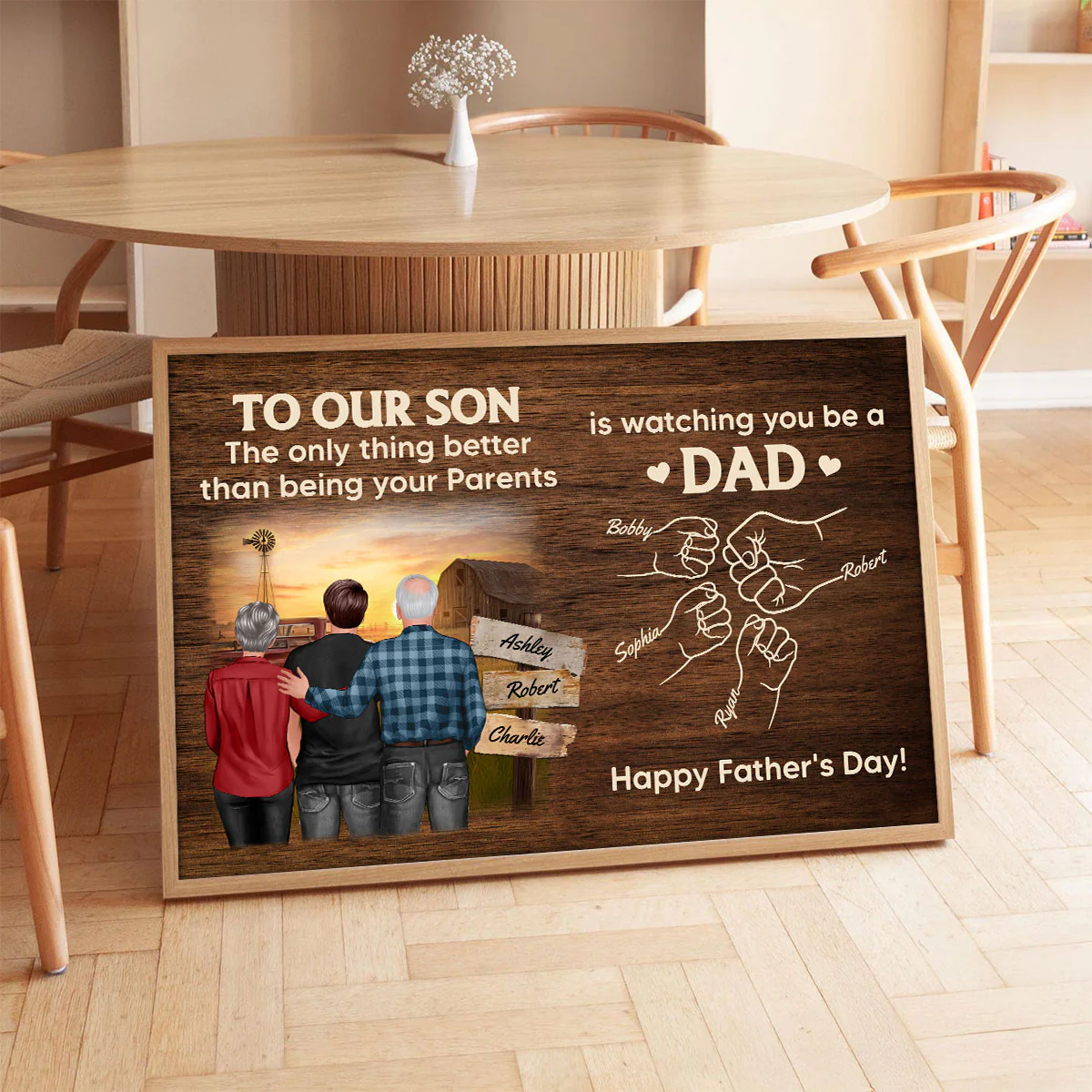 From Mom Dad To Son Watching You Be A Dad Farmhouse Fist Bump Personalized Poster, Gift For Son - Image 8