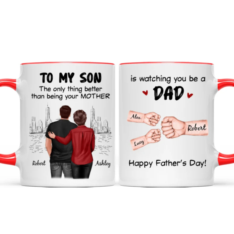 From Mom Dad To Son Watching You Be A Dad Fist Bump Personalized Mug, Gift For Son - Image 10