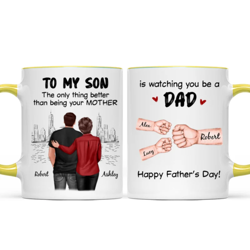 From Mom Dad To Son Watching You Be A Dad Fist Bump Personalized Mug, Gift For Son - Image 13