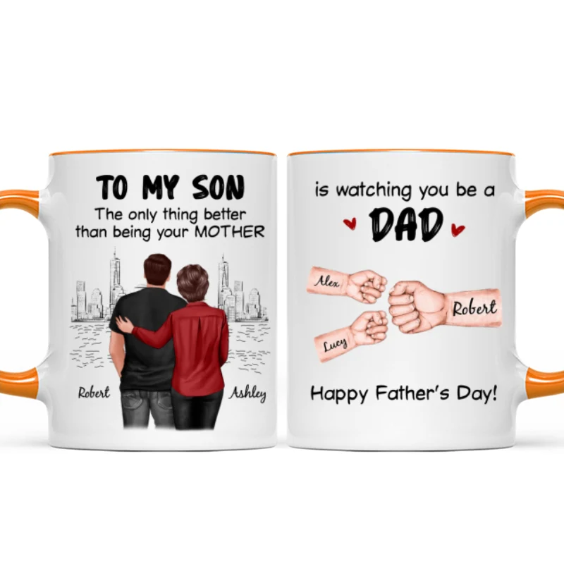From Mom Dad To Son Watching You Be A Dad Fist Bump Personalized Mug, Gift For Son - Image 14
