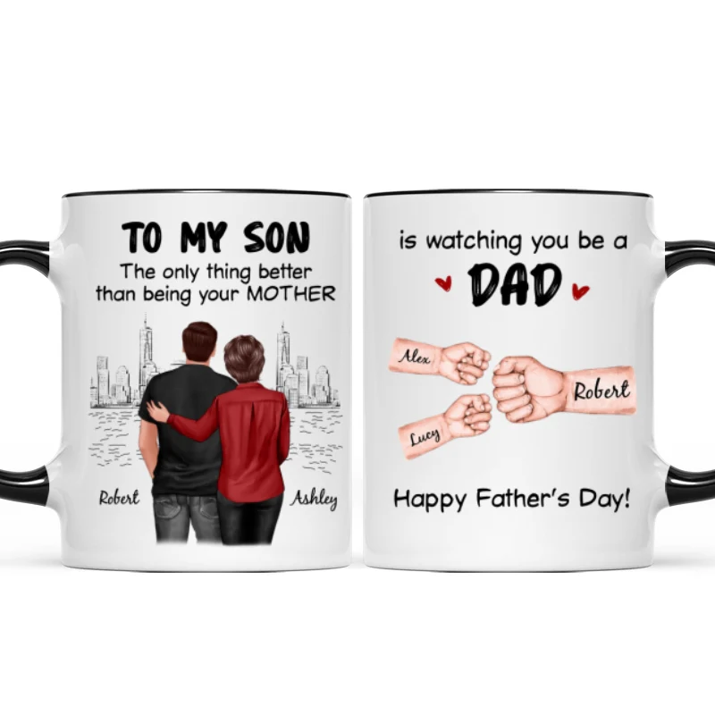 From Mom Dad To Son Watching You Be A Dad Fist Bump Personalized Mug, Gift For Son - Image 8