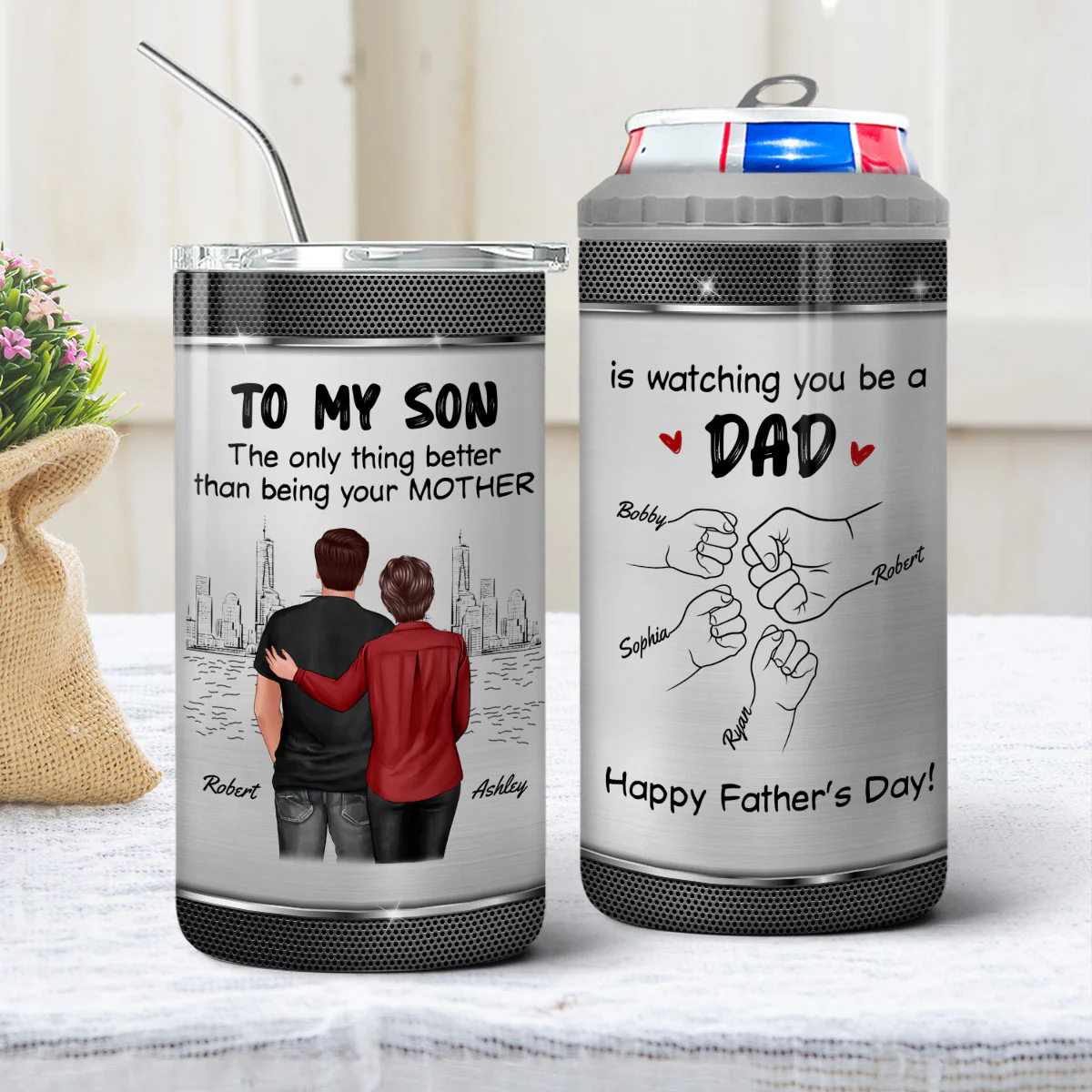 From Mom Dad To Son Watching You Be A Dad Personalized 4-in-1 Can Cooler, Gift For Son - Image 10