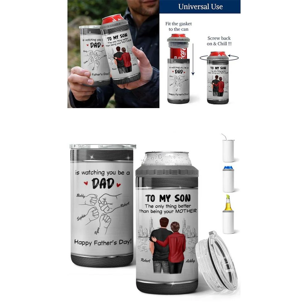 From Mom Dad To Son Watching You Be A Dad Personalized 4-in-1 Can Cooler, Gift For Son - Image 12
