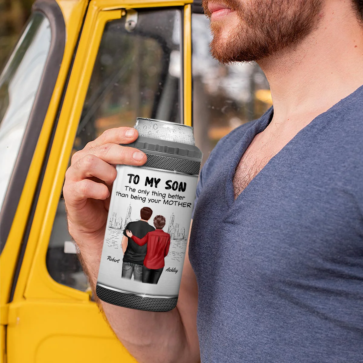 From Mom Dad To Son Watching You Be A Dad Personalized 4-in-1 Can Cooler, Gift For Son - Image 4