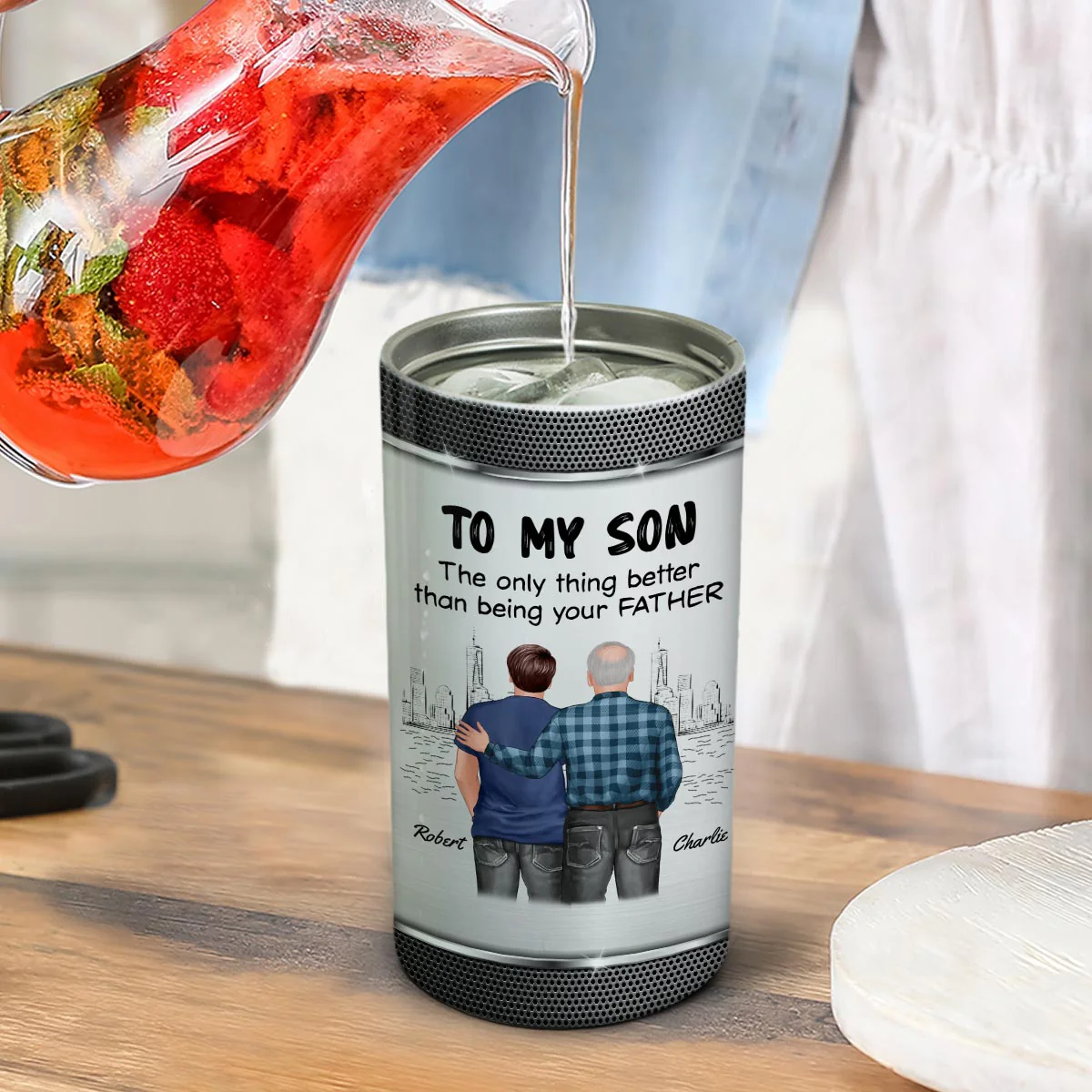 From Mom Dad To Son Watching You Be A Dad Personalized 4-in-1 Can Cooler, Gift For Son - Image 5