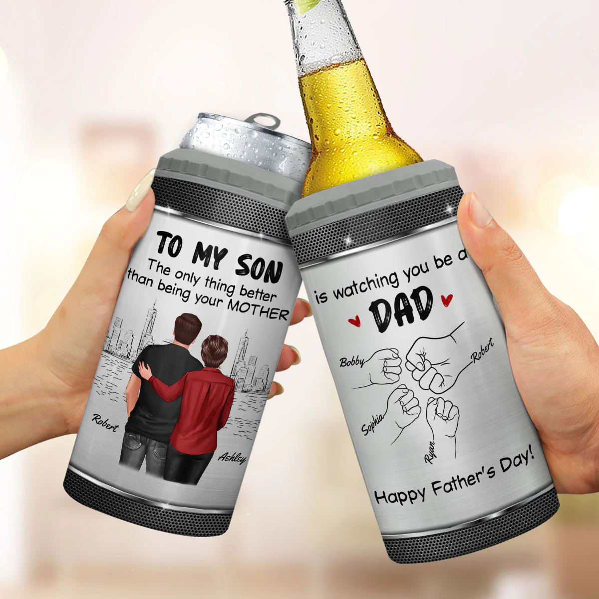From Mom Dad To Son Watching You Be A Dad Personalized 4-in-1 Can Cooler, Gift For Son - Image 7