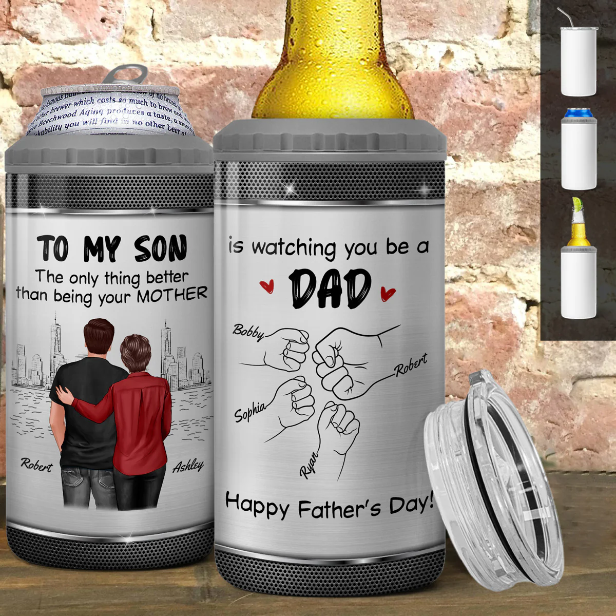 From Mom Dad To Son Watching You Be A Dad Personalized 4-in-1 Can Cooler, Gift For Son - Image 9