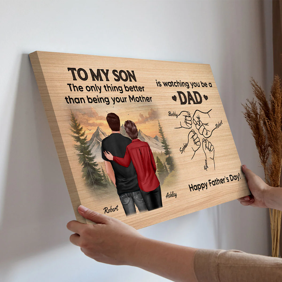 From Mom Dad To Son Watching You Be A Dad Personalized Wrapped Canvas, Gift For Son - Image 3