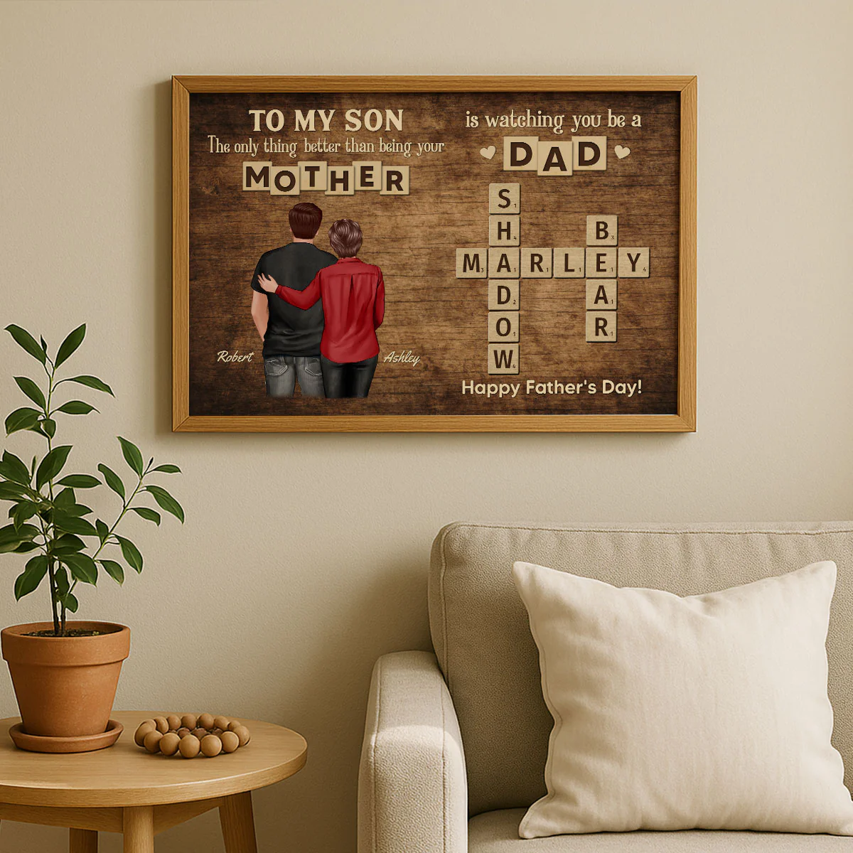 From Mom Dad To Son Watching You Be A Dad Word Tiles Crossword Puzzle Personalized Poster, Gift For Son - Image 2