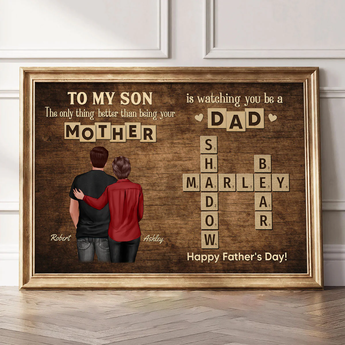From Mom Dad To Son Watching You Be A Dad Word Tiles Crossword Puzzle Personalized Poster, Gift For Son - Image 5