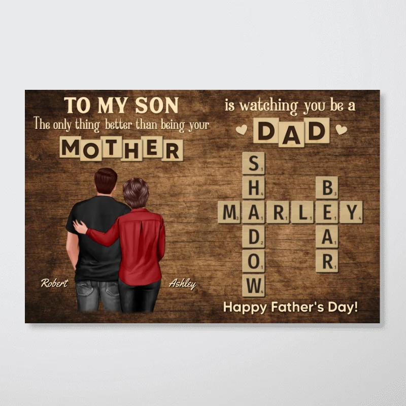 From Mom Dad To Son Watching You Be A Dad Word Tiles Crossword Puzzle Personalized Poster, Gift For Son - Image 9