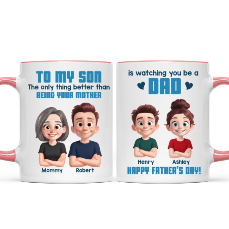 From Mom To Son Watching You Be A Dad Cartoon Style Personalized Mug, Father's Day Gift For Son - Image 13