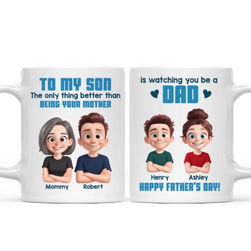 From Mom To Son Watching You Be A Dad Cartoon Style Personalized Mug, Father's Day Gift For Son - Image 8