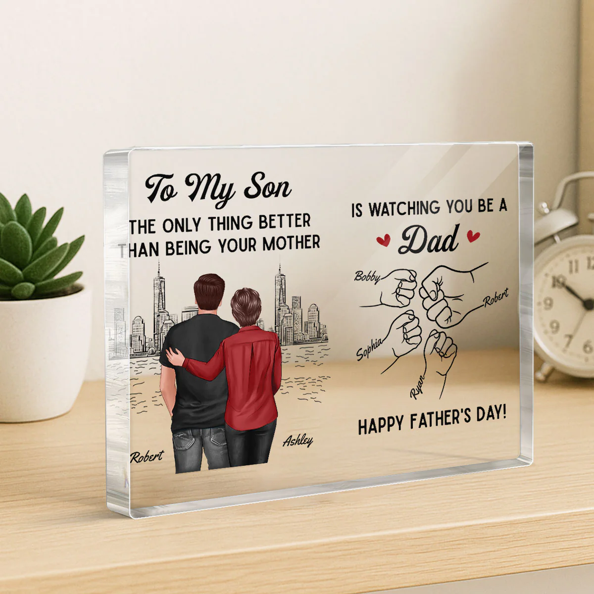 From Mom To Son Watching You Be A Dad Personalized Acrylic Block Plaque, Gift For Son - Image 2