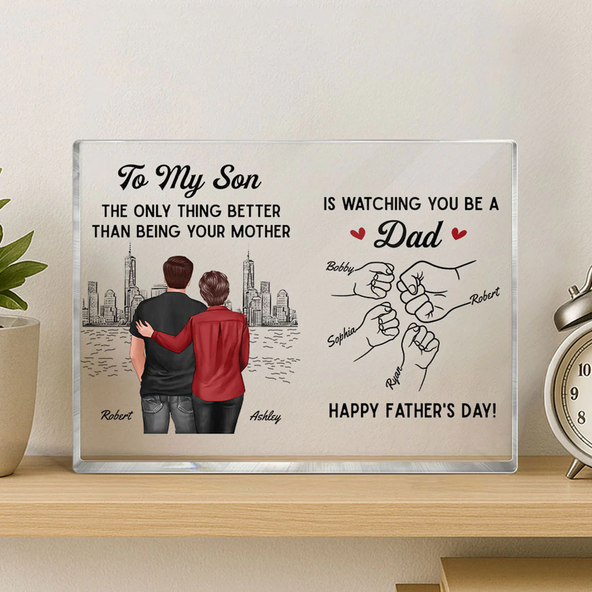 From Mom To Son Watching You Be A Dad Personalized Acrylic Block Plaque, Gift For Son - Image 3